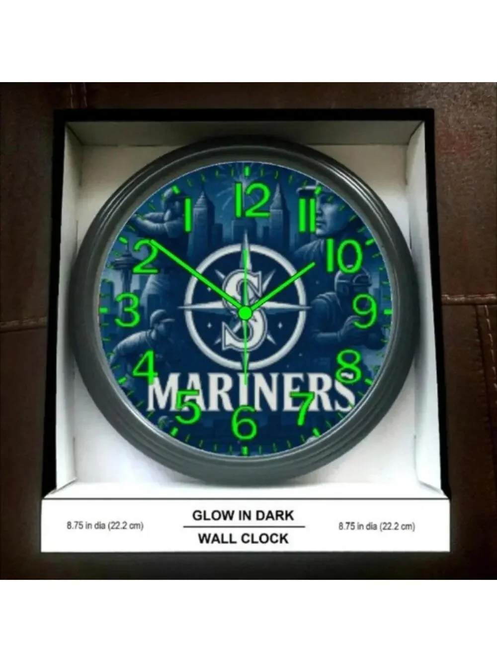 REVERSE TICKING CLOCK Seattle Mariners  Glow In The Dark Wall Clock New!